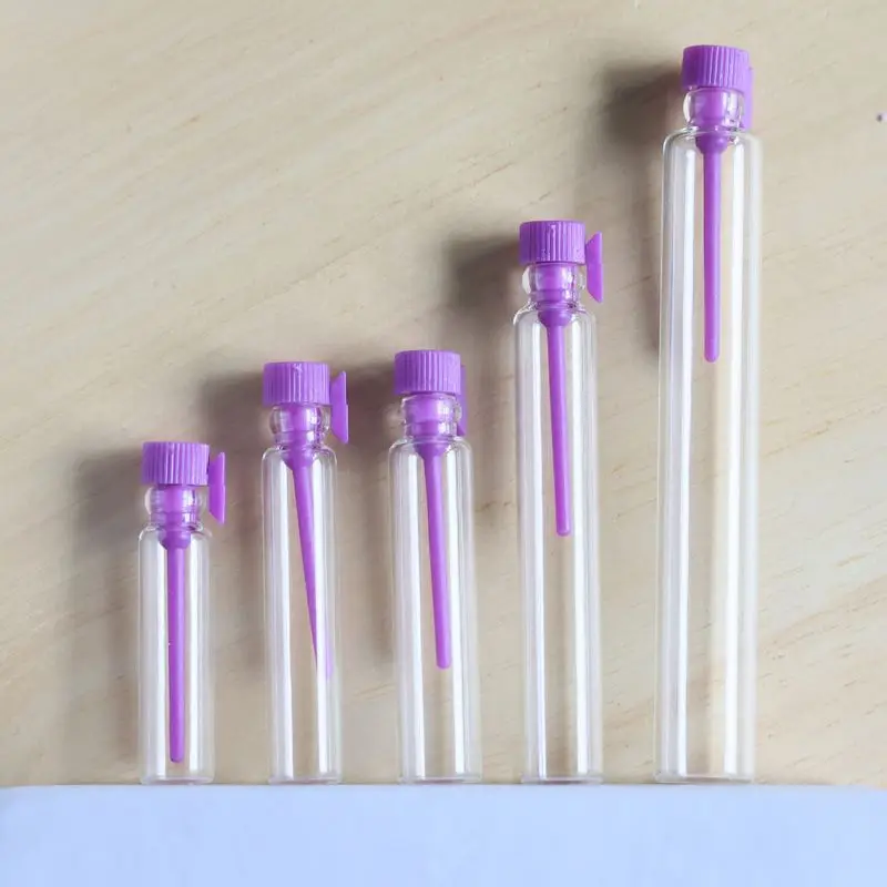 Factory Stock 1ml 2ml 3ml 5ml Clear Empty Tester Mini Sample Traveling Tube Glass Perfume Drip Vials Bottle with Plastic Stopper