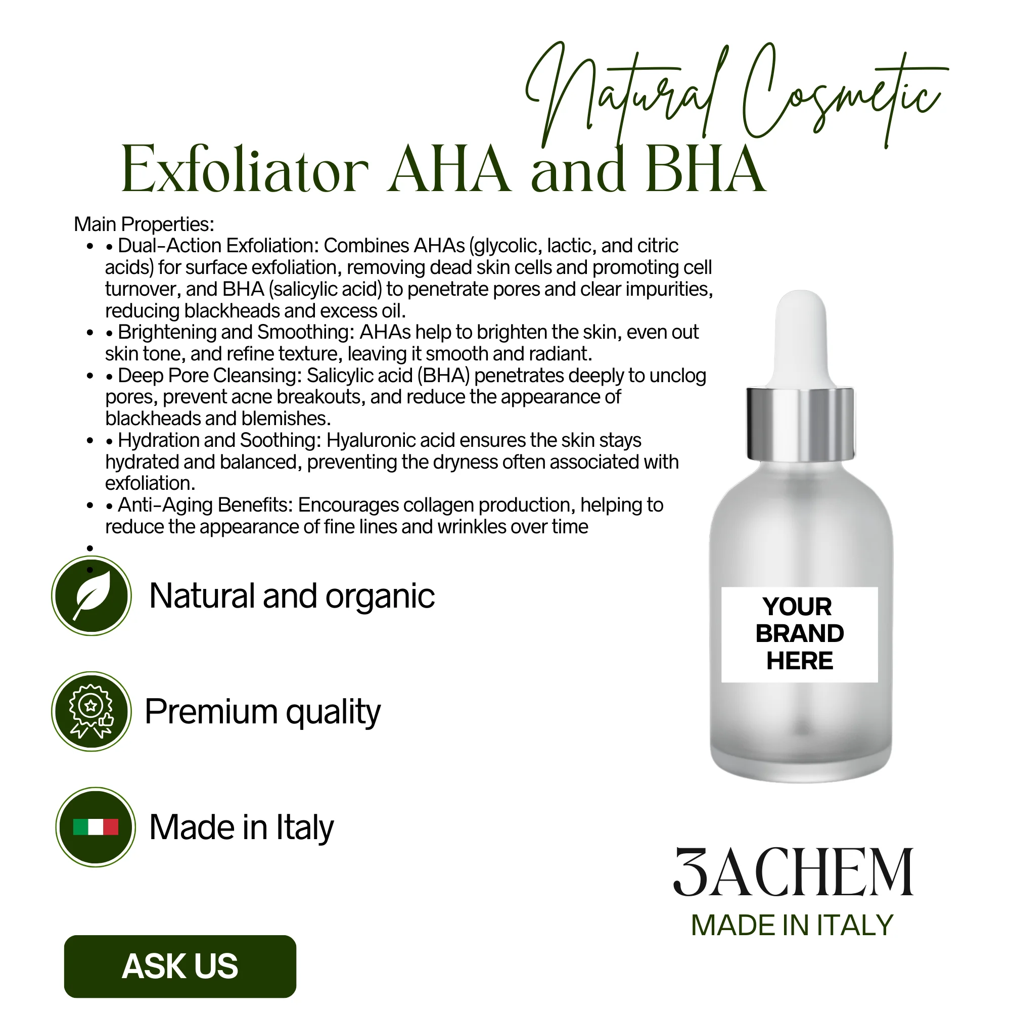 Отшелушитель с органическим AHA и BHA высокое качество 50 мл частная марка итальянский производитель для продажи экспорта
