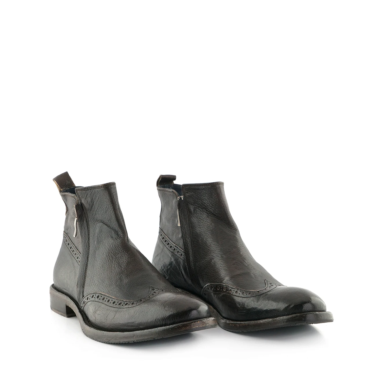 HIGH QUALITY MAN CLASSIC SHOES DARK BROWN LEATHER, TWO ZIP, LIGHT, COMFORTABLE, PURE LEATHER, MADE IN ITALY