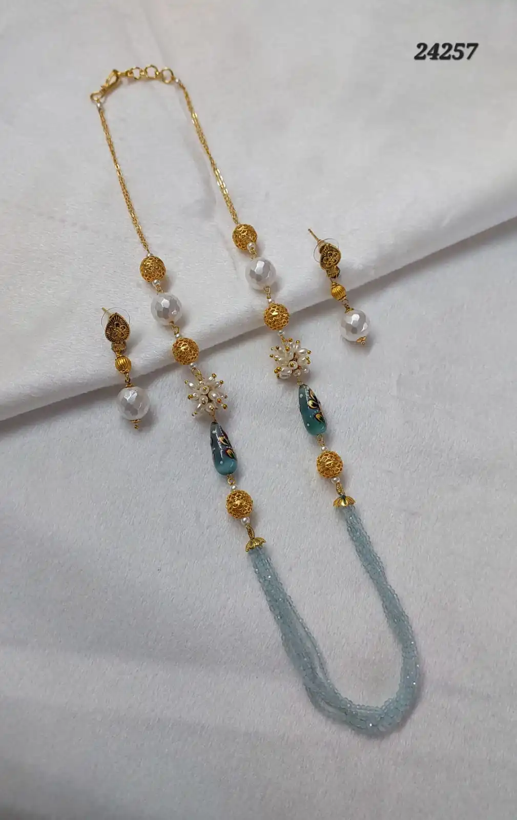 High Quality Jewelry set best quality Kundan stone small beads work Indian traditional mala set earrings