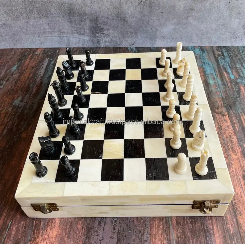 hot selling bone inlay chess board with  handcrafted chess pieces new design folding  and magnetic  chessboard