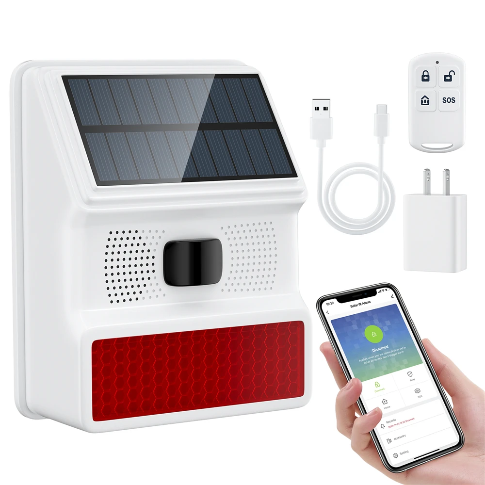 eMylo Ids Home System With Motion Detector Solar Alarm Strong Sirene Alarms Buzzers And Sirens, WiFi Wireless Strobe Alarm Siren