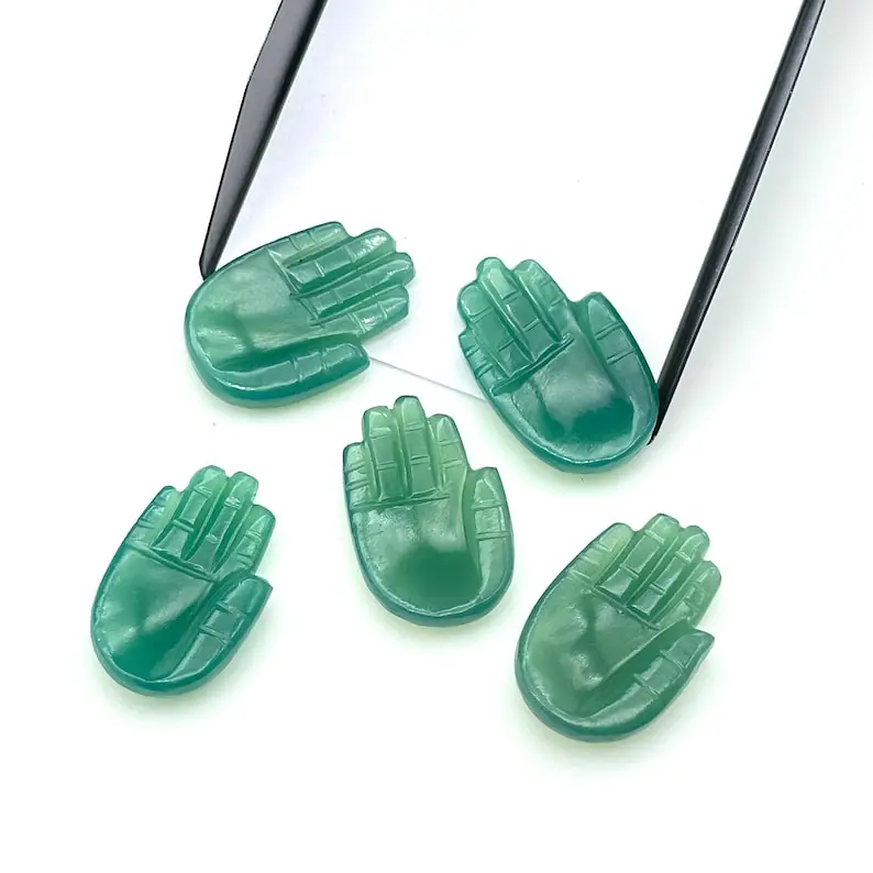 Natural Green Onyx Hamsa Hand Carved Gemstone Charms 26mm Stone Carving Beads for Jewelry Making From Indian Wholesaler