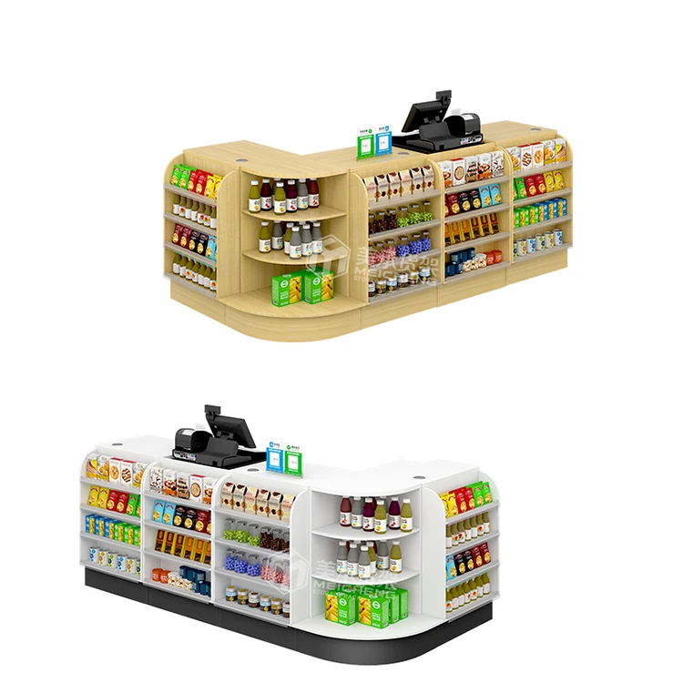 Meicheng Wooden Metal Checkout Desk Grocery Convenience Liquor Store Boutique Shop Counters