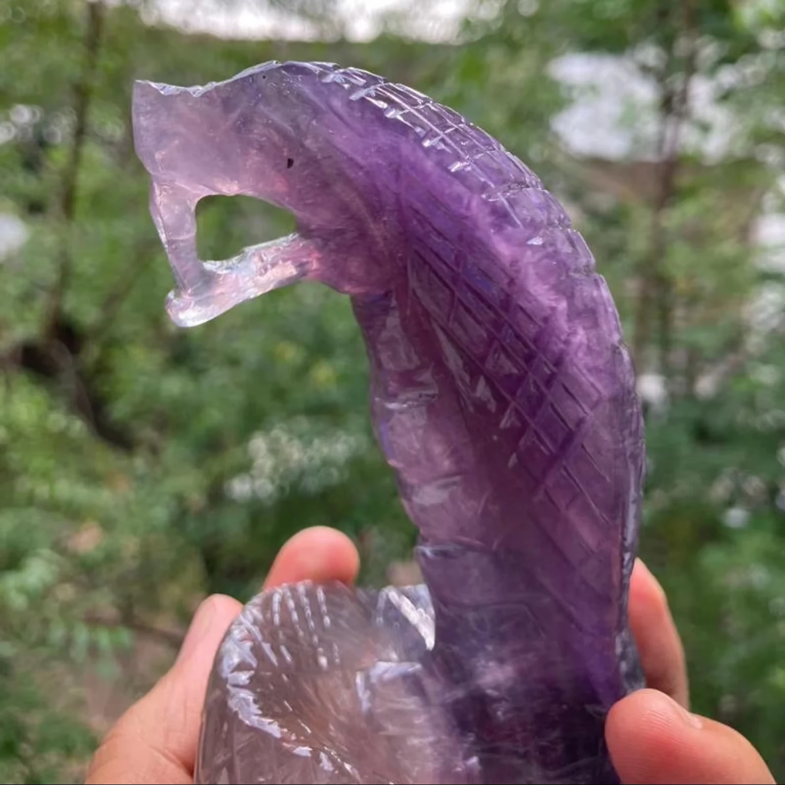 Purple Fluorite Cobra Statue Hand Carved Christmas Gift Home Decor Elegant Snake Sculpture for Interior Design