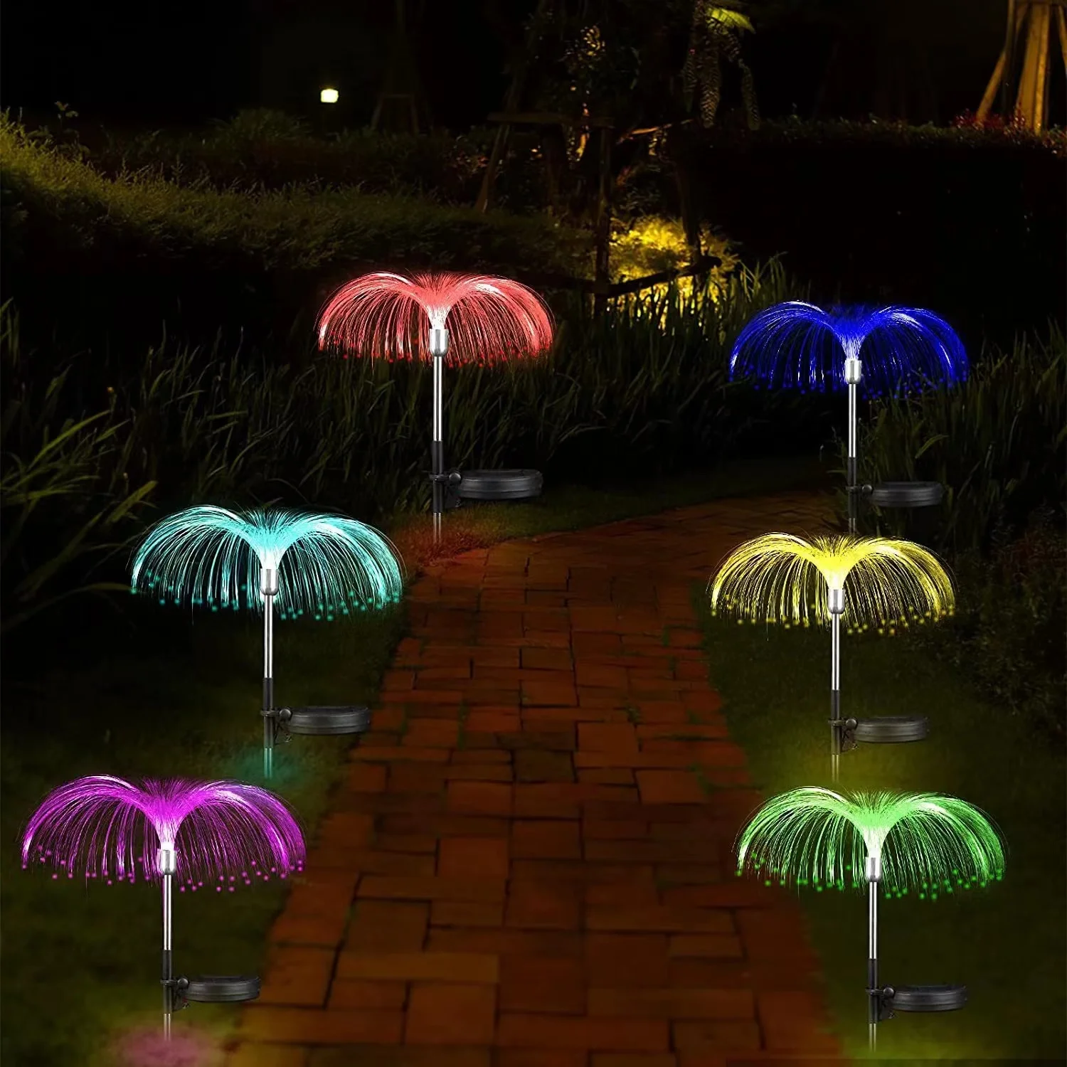 Landscape Decorative IP65 Outdoor Waterproof LED Solar Fiber Optic Lamp Jellyfish Fountain Lights Garden Solar Lawn Lights