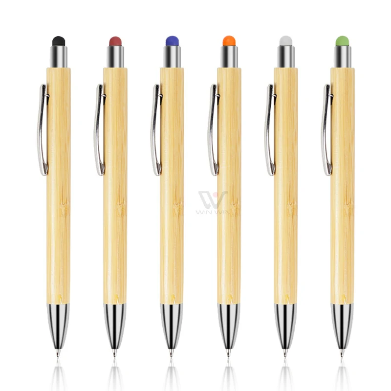 Biodegradable Ballpoint Pen Eco-friendly Natural Bamboo Twist Ball Point Pen with Stylus