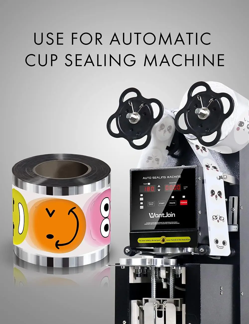 Cups Sealer Film for PP Plastic Paper Cups Sealing Machine for Boba, Water, Cold Coffee, Juice, Soda,Customized