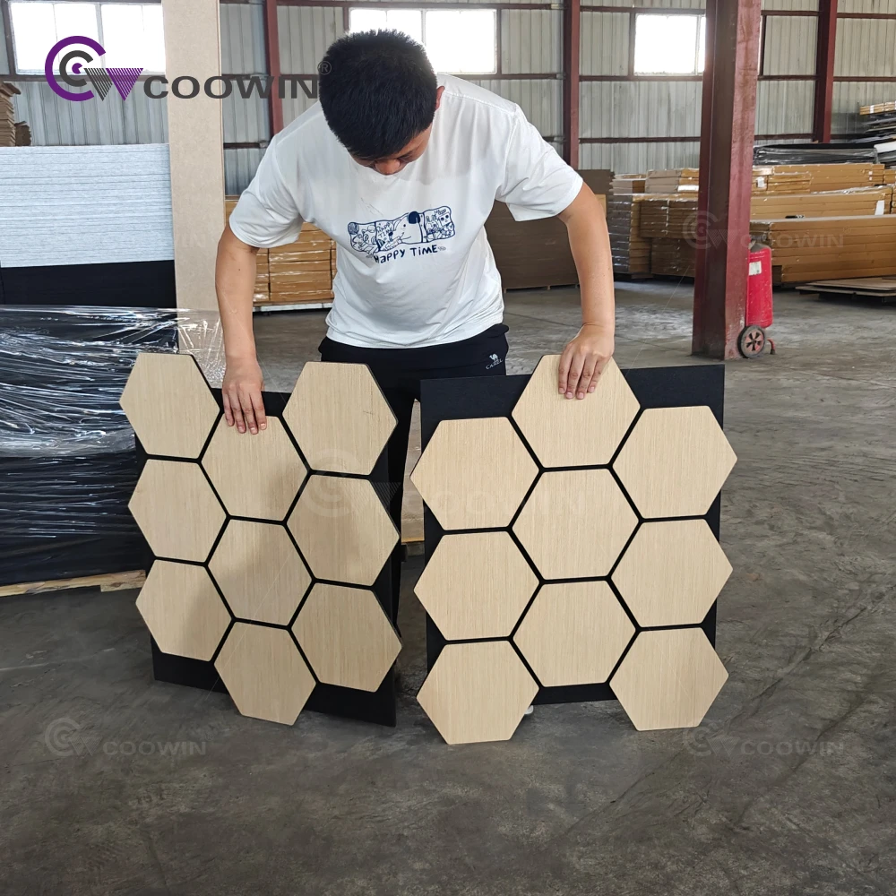 Hexagon Wall Panel Interior design Wooden Slat Acoustic Panel Sound Absorbing Polyester Acoustic Wall Panels