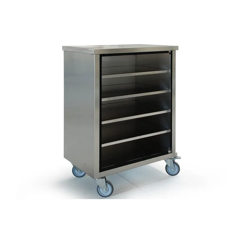 Hospital Trolley 5 fixed shelves 4 Medical grade Wheels Universal cart to transport and store flexible endoscopes without door