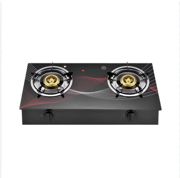 High Quality 220V electric power Gas Stove Double Burners Tempered Glass Black Touch Screen iron construction Piano Cottura