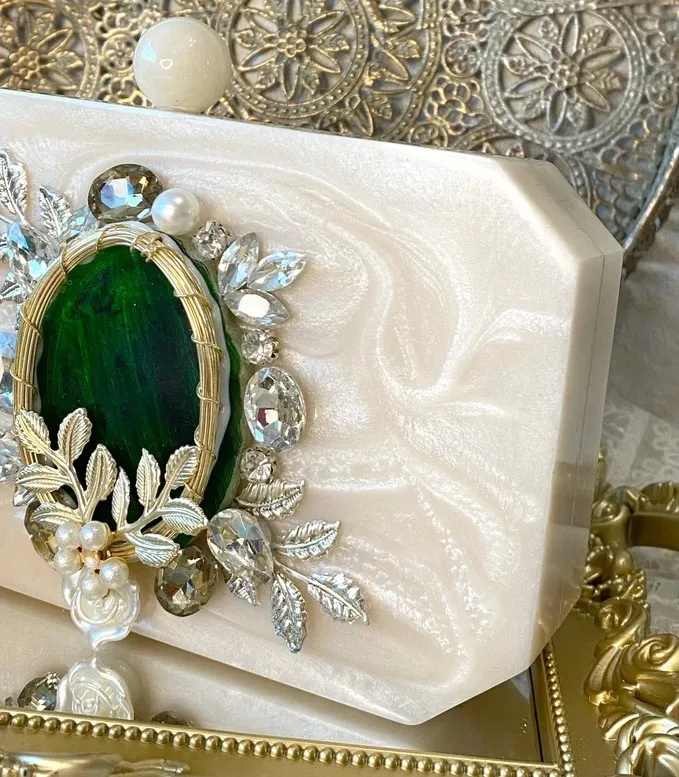 Handpoured Ivory Resin Clutch Wedding & Anniversary Handmade Graduation Christmas Gift Handcrafted