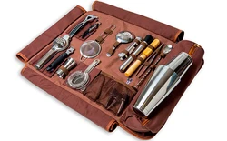 Bartender Bag Travel Bartender Kit  With Bar Tools 17 Piece Bar Tool Set With Portable Waxed Canvas Bag