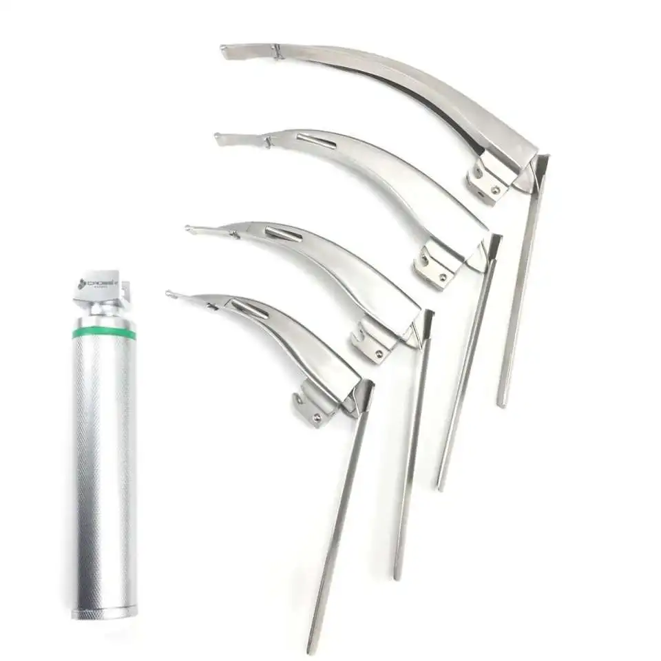 2024 Wholesale Hospital Medical Reusable Conventional New Fiber Optic Mac Laryngoscope Set White Macintosh Set of 6 OEM Service