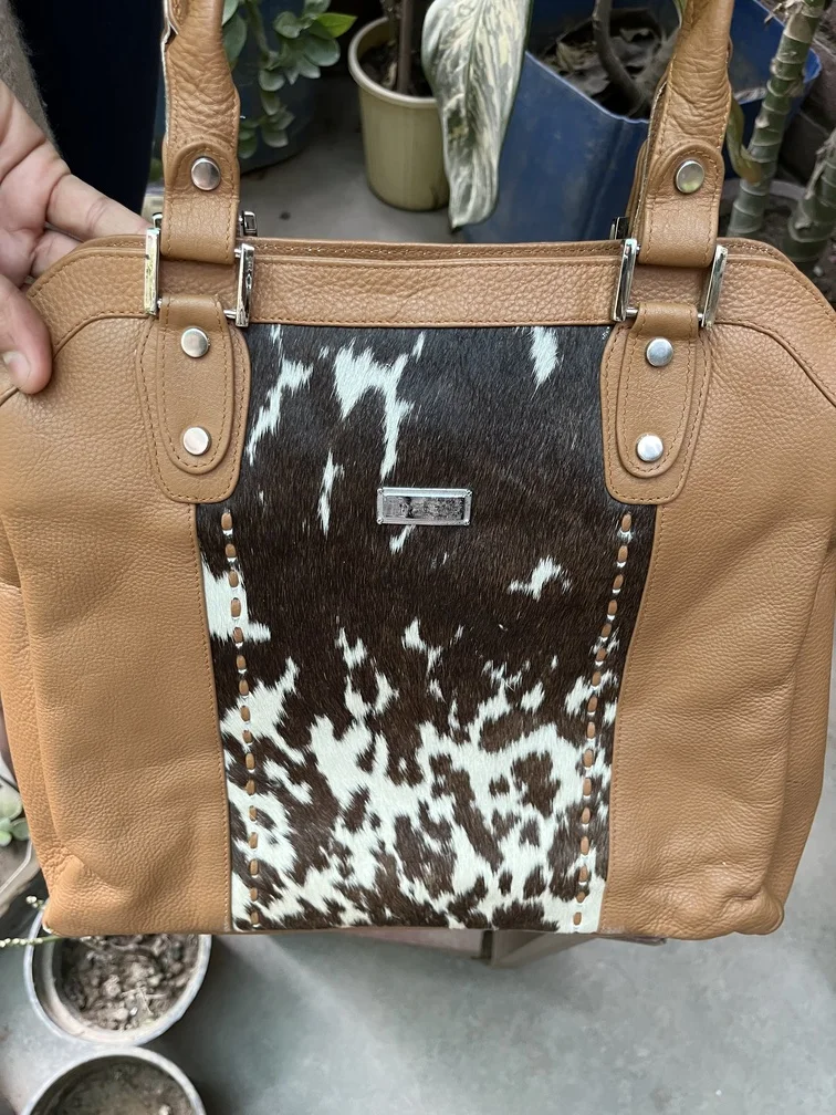 Western Style Double Handle Cowhide Fur Crossbody Bags High Quality Fashionable Front Zipper Real Leather Sling Bag For Women