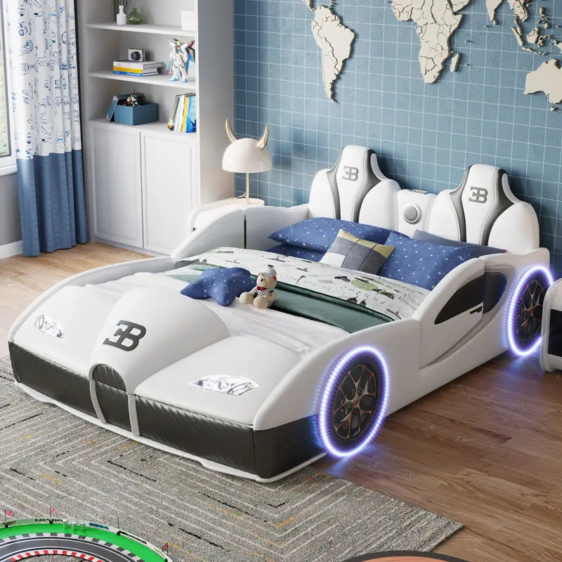 Cool Design 3D Car Styling Baby Beds With LED Lights And Bluetooth Stereo Wooden Kids Bed For Children Room CELB023
