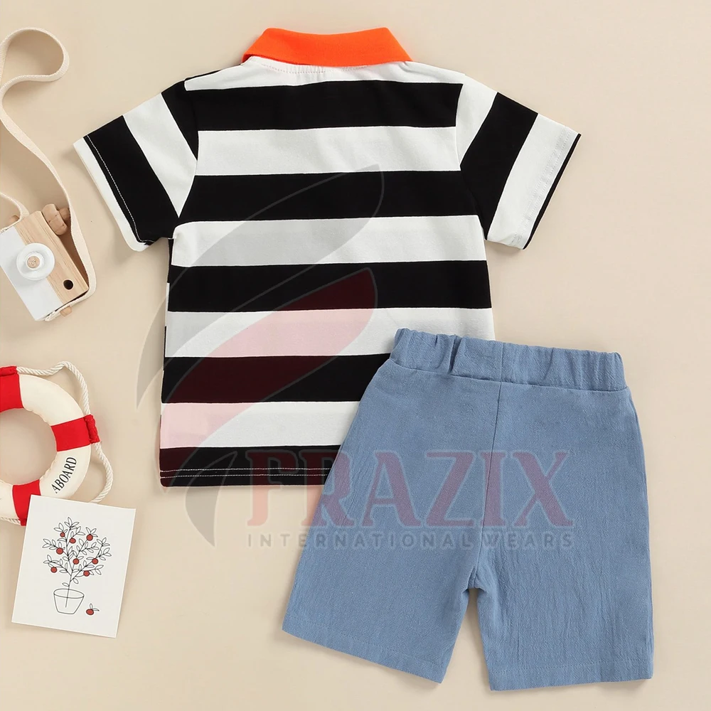 Hot Sale Clothing Sets Baby Boy Two Piece Summer Wear Polo T-Shirt Kids Printing Clothes