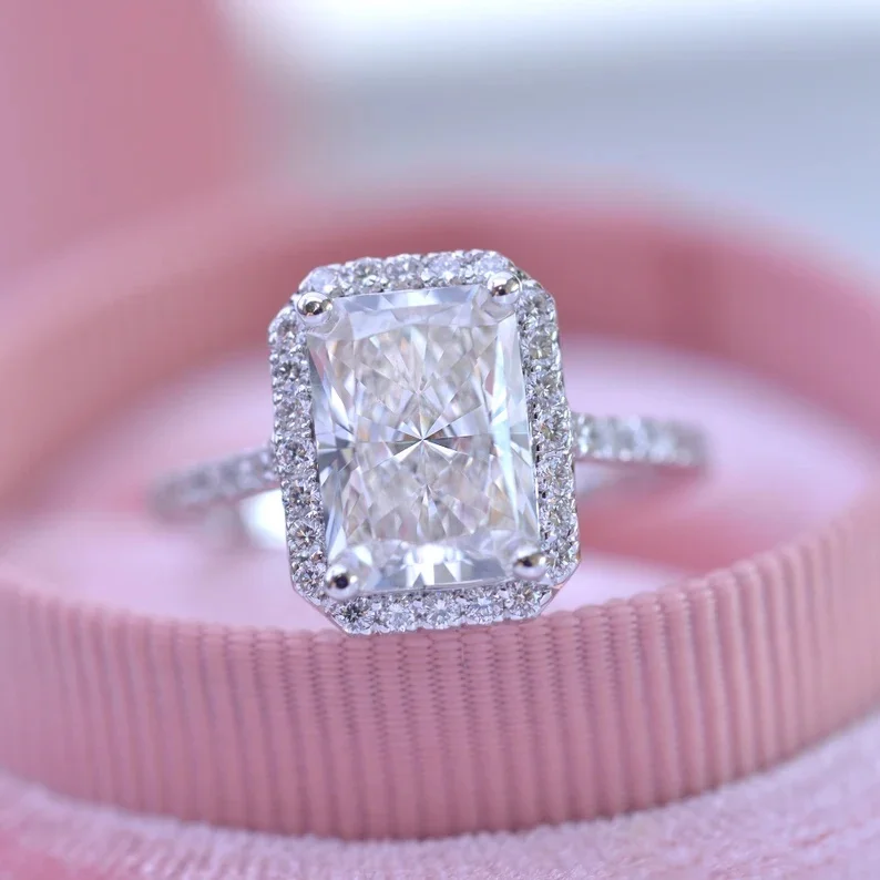 GRA Certified Radiant Cut 2.50Ct Moissanite Diamond Halo Engagement Solid Gold Ring Gift For Her Wedding Ring for Women