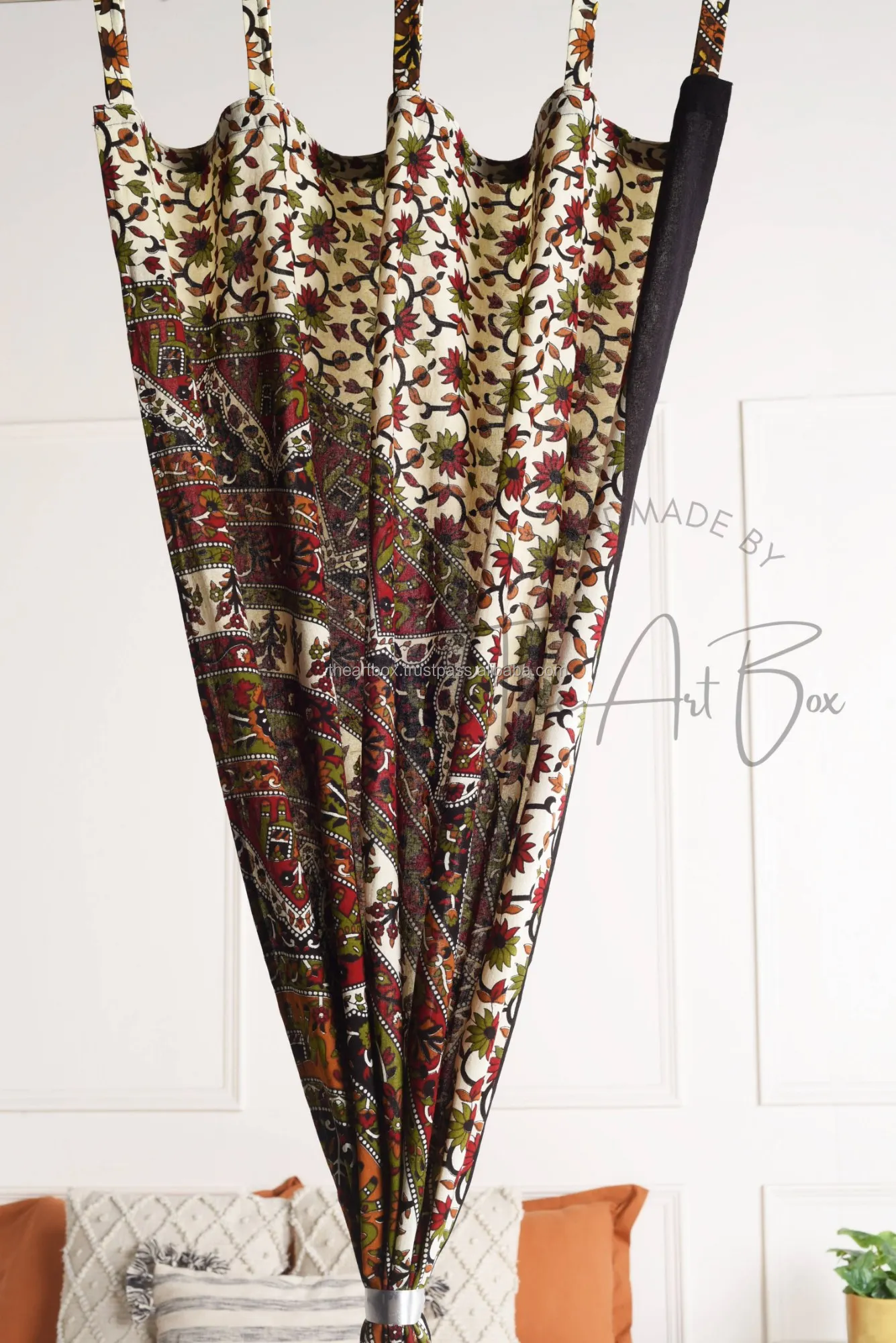 New Style Ethnic Wall Hanging Handmade Brown Curtain Indian Queen Cotton Mandala Room Door Divider Drapes Set Home Decor