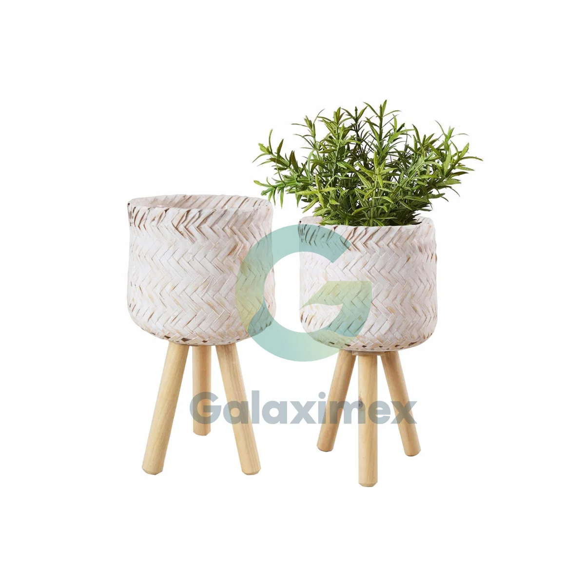 Set of 2 natural bamboo planter pots with removable legs for easy shipping apply for indoor or outdoor home garden