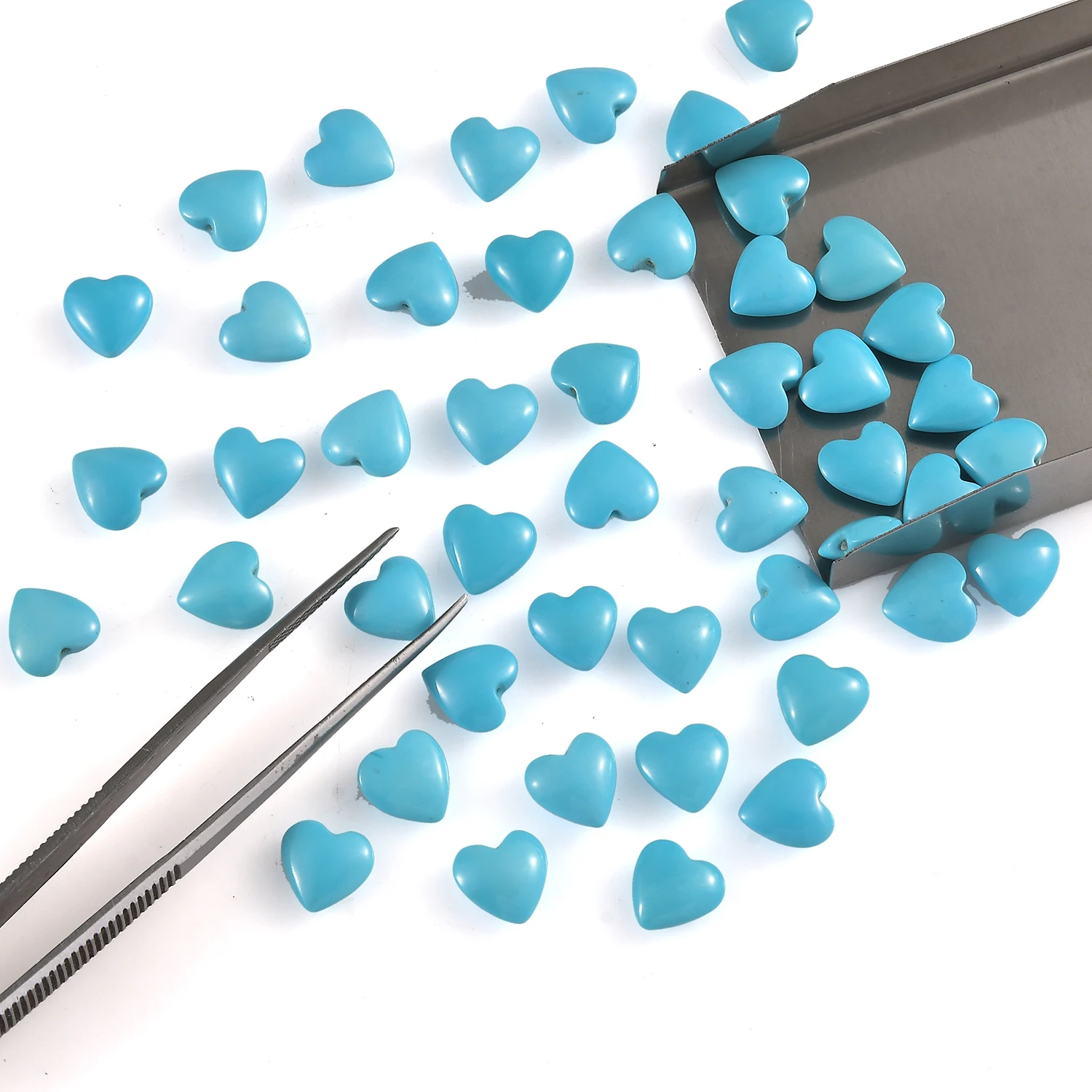 Natural Sleeping Beauty Turquoise 10mm Smooth Lentil Heart Top Half Drilled Arizona Turquoise Loose Gemstone at Wholesale Price