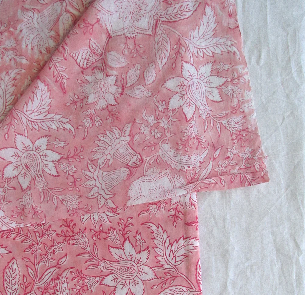 Indian Pink Floral Hand Block Print Fabric Cotton Dressmaking Sewing by the YardOpens in a new window or tab Brand new