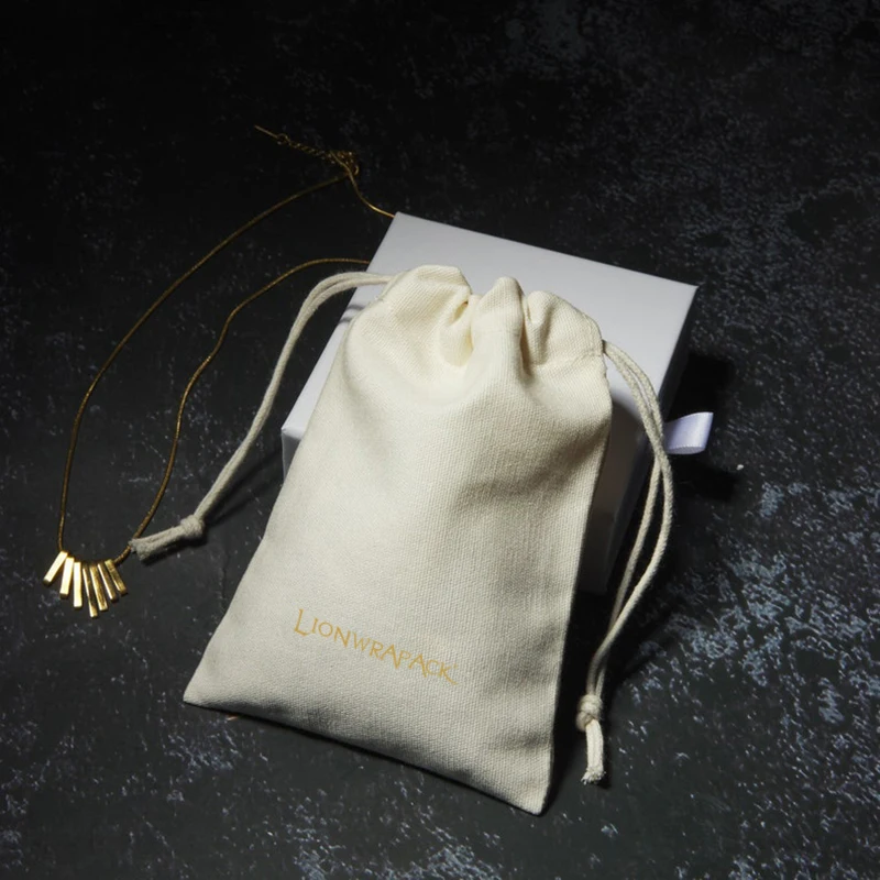 Рекламная эко-муслиновая упаковка для ювелирных изделий Lionwrapack, Хлопковый мешок, индивидуальный органический хлопок, сумка на шнурке для свечей