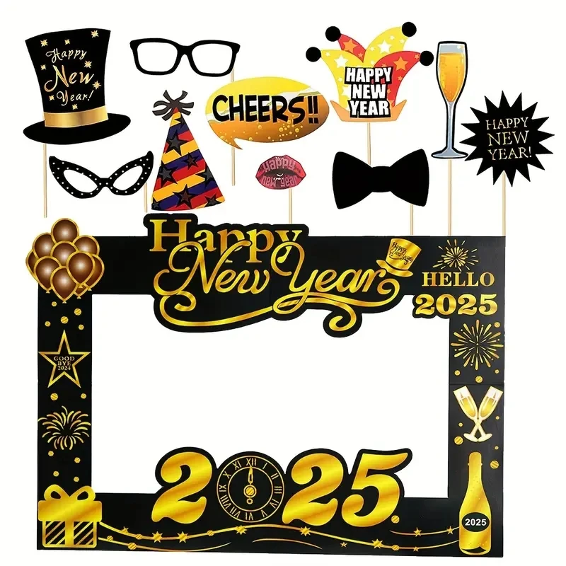 Year Paper Photo Frame Hand Held Booth Props Headband Eve New Year Party Decoration Home Festival Supplies 2025 Happy New CN;ZHE