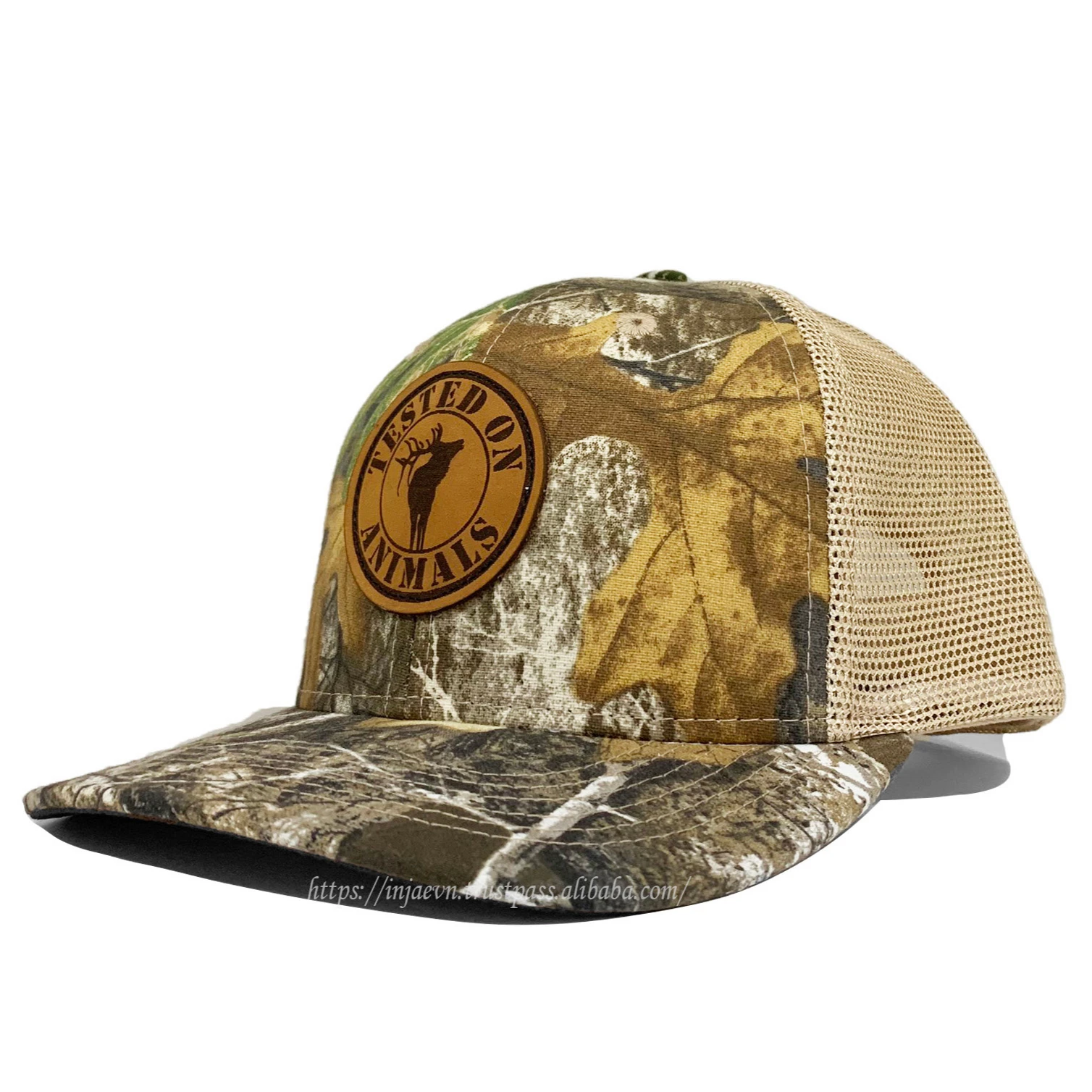 Шляпы дальнобойщика с принтом камуфляжная/коричневая сетка кожаный патч логотипом на заказ низкопрофильные шляпы во Вьетнаме