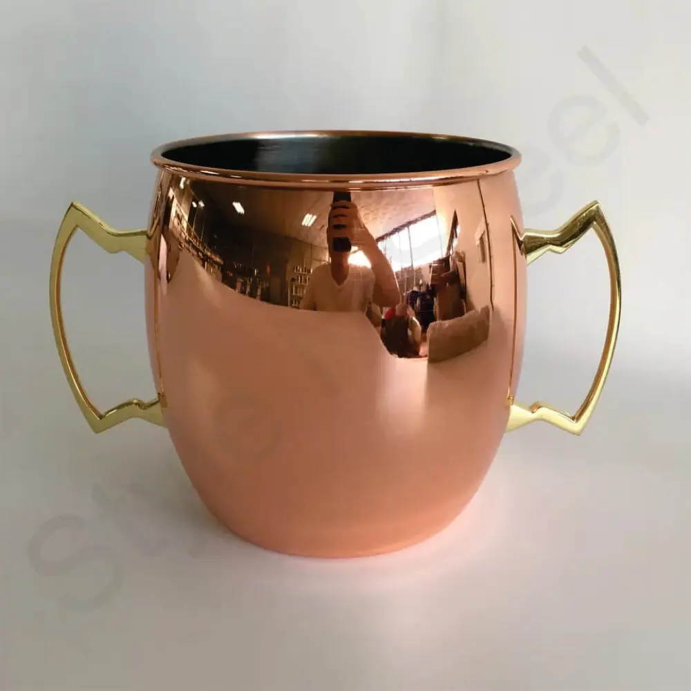 Stainless Steel Moscow Mule Mug with double hande Plated Copper Cup Moscow Mule Mug With Logo Copper Moscow Mule Cups