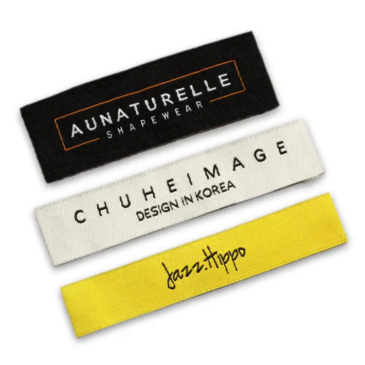 Factory main label 3d printed woven free mock up custom fold clothes woven label recycled damask tags for T shirt