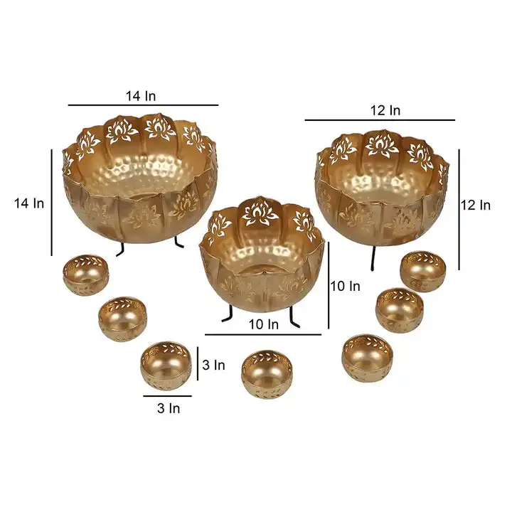 2024 Trending Metal Urli Diya Bowl Set For Puja Diwali Decoration Home Decor Deep Mandir Lotus Lighting Candle Tea Light