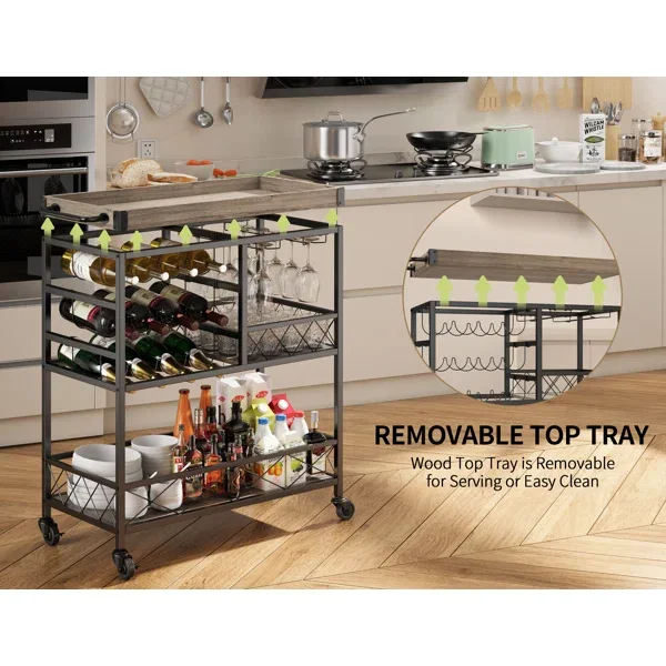 Buy Wooden  Bar Cart With  11 Bottle Bar Cart And  Genuine Wooden  Tops Supported By Steel Frame With Customized Size