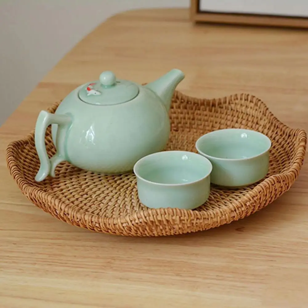 Epic Design Rattan Serving Tray Container Durable Quality Exquisite Appearance Food Organizer Display for Kitchen Wicker Tray