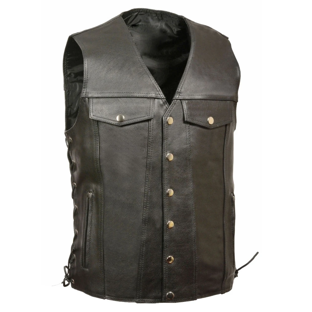 New Genuine Sleeveless Sheepskin Brown Waistcoat Motorcycle Leather Vest With Button Styles Wholesale High Quality OEM