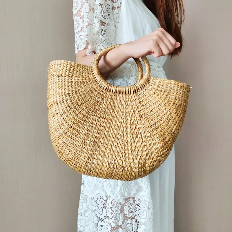 Bali straw bag with pompom hand woven bolsos de paja by string handbags for beach seagrass water hyacinth bags handmade product