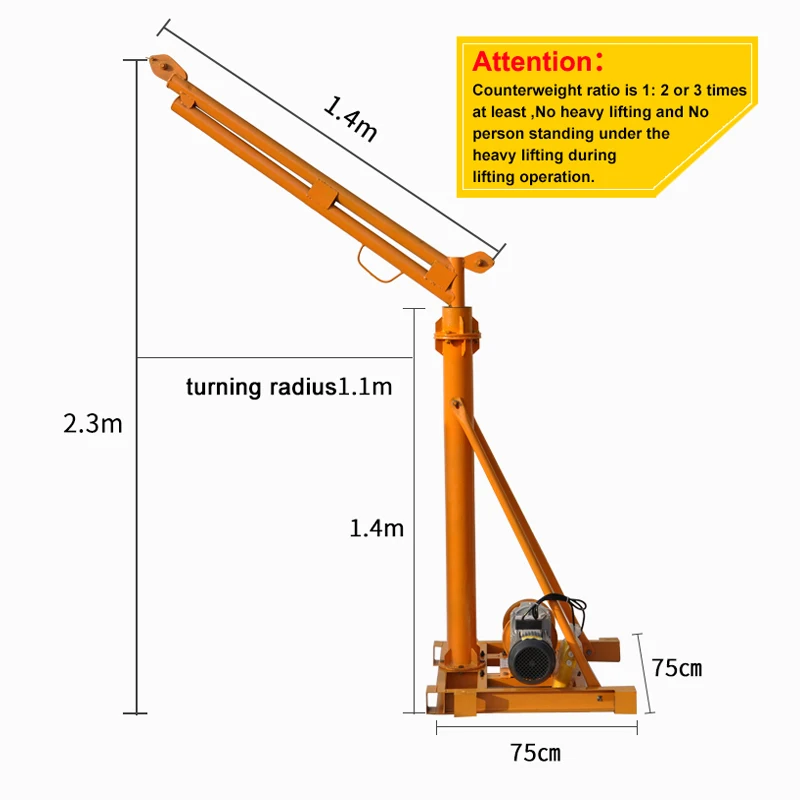 500kg mini building crane with electric winch hoist 500kg out door crane 180 degree rotation crane with electric wire rope hoist