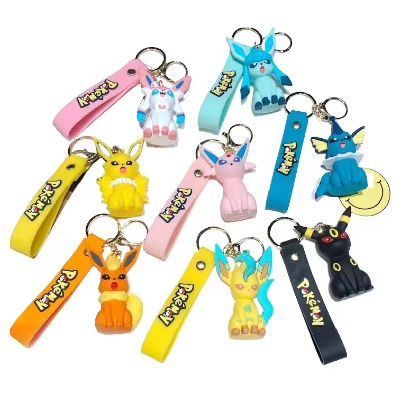 Factory outlet new design Japanese anime Poke-Eevee keychain 3d pvc rubber key chain pika-chu keychain For Bag Pendant