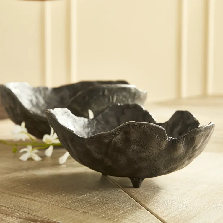 Strong wholesale factory price Washed Dark Gray 2 Piece Metal Abstract Decorative Bowl for Restaurant Hotel Home kitchen Usage
