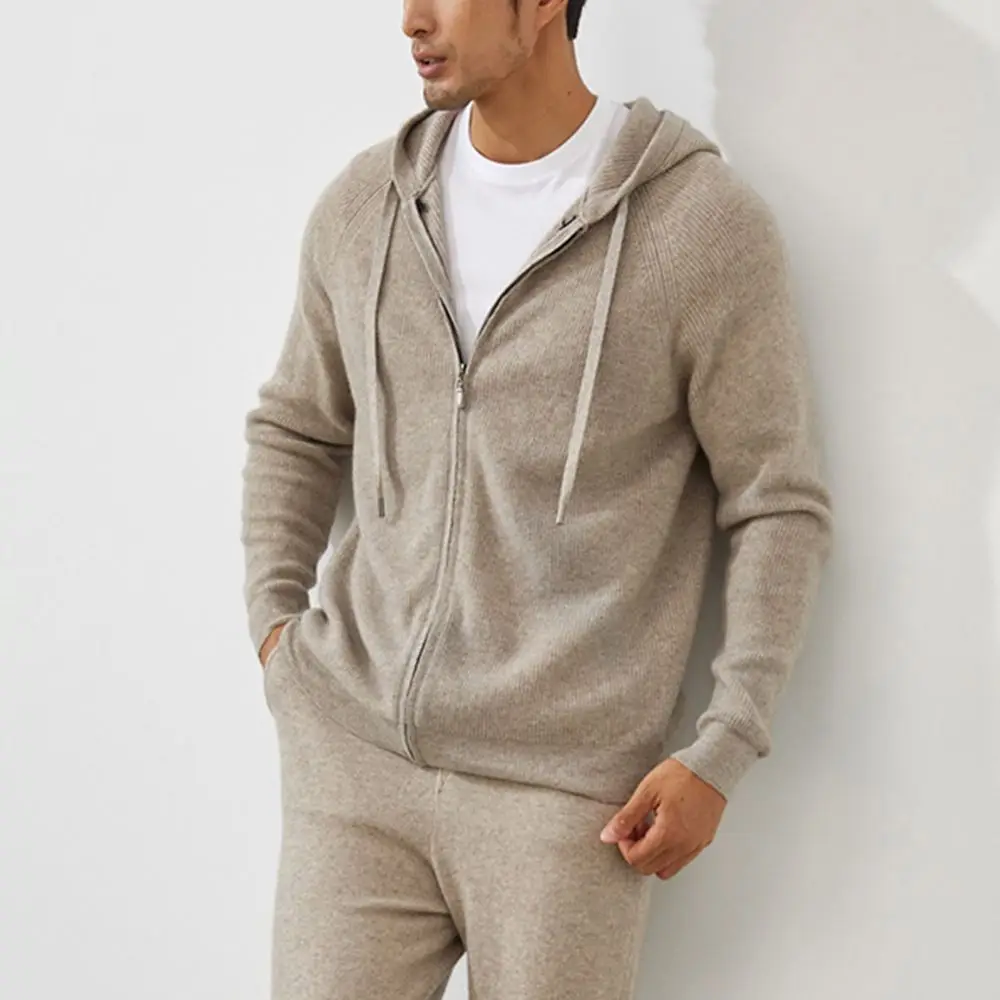 Custom Logo Men Zip Up Hoodies Sweatshirts Hooded Sweater Cardigan Trendy Knit Organic Cashmere Sweaters