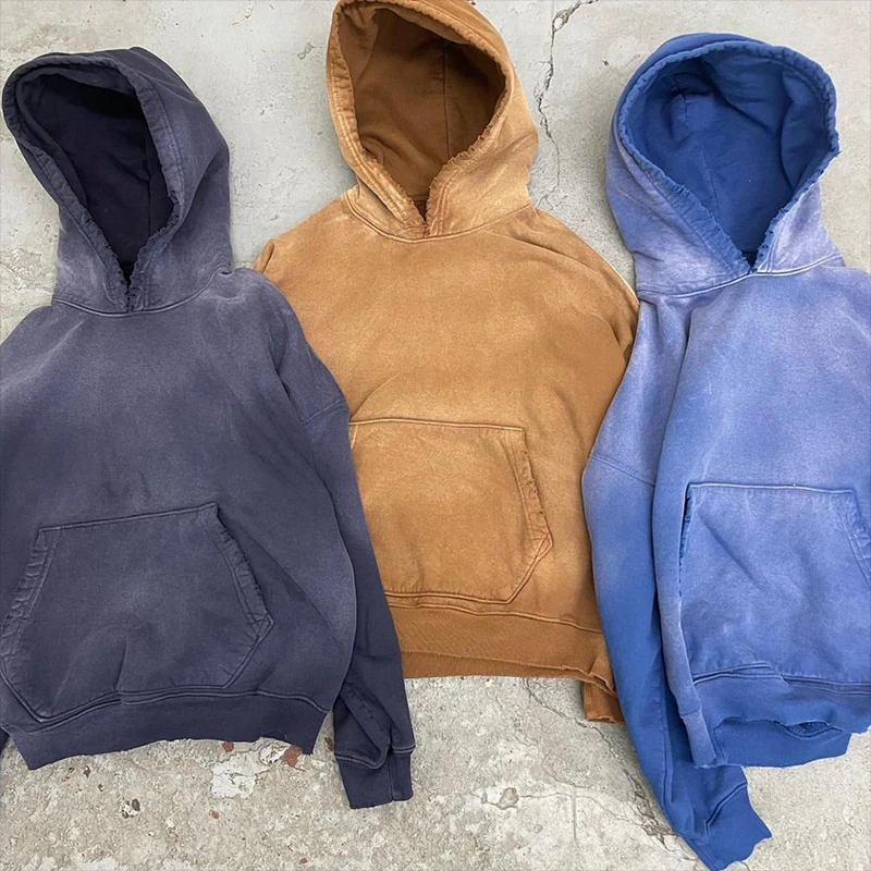 Wholesale Custom Heavyweight Washed Hoodie French Terry Cotton Vintage Distressed Acid Wash Pullover Hoodie for Men