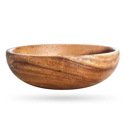 Simple Style Acacia Wooden Round Ice Cream Bowl And Spoon Set Too Much Expensive  Handmade Design With Natural Polish