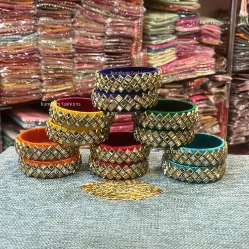 Indian Silk Thread Handmade Gota Lace Bracelet With Stone Work Bangle Exclusive Bangles with Pearls