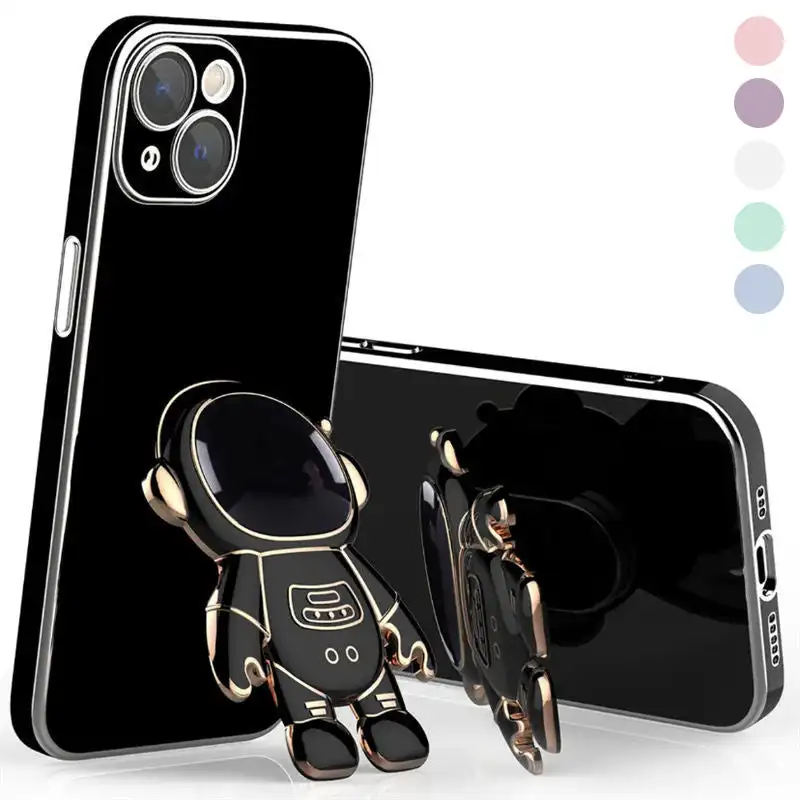 New Design Electroplated 6D Plating Astronaut Colorful Phone Case For iPhone 11 12 13 Pro Max With Astronaut Ring Holder