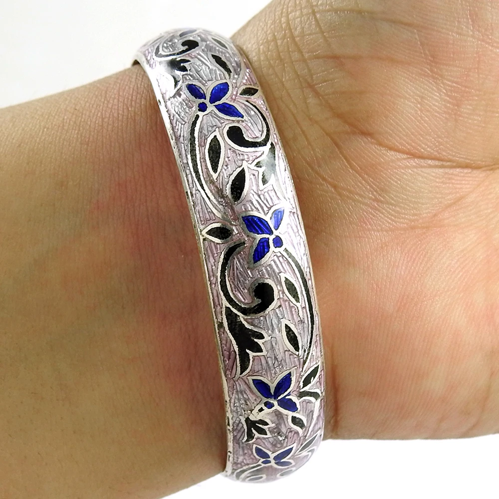 New Arrival Solid 925 Silver Beautiful Enamel Bangles Luxury Indian Handcrafted Retro Exquisite Jewelry Gift for Women Girls