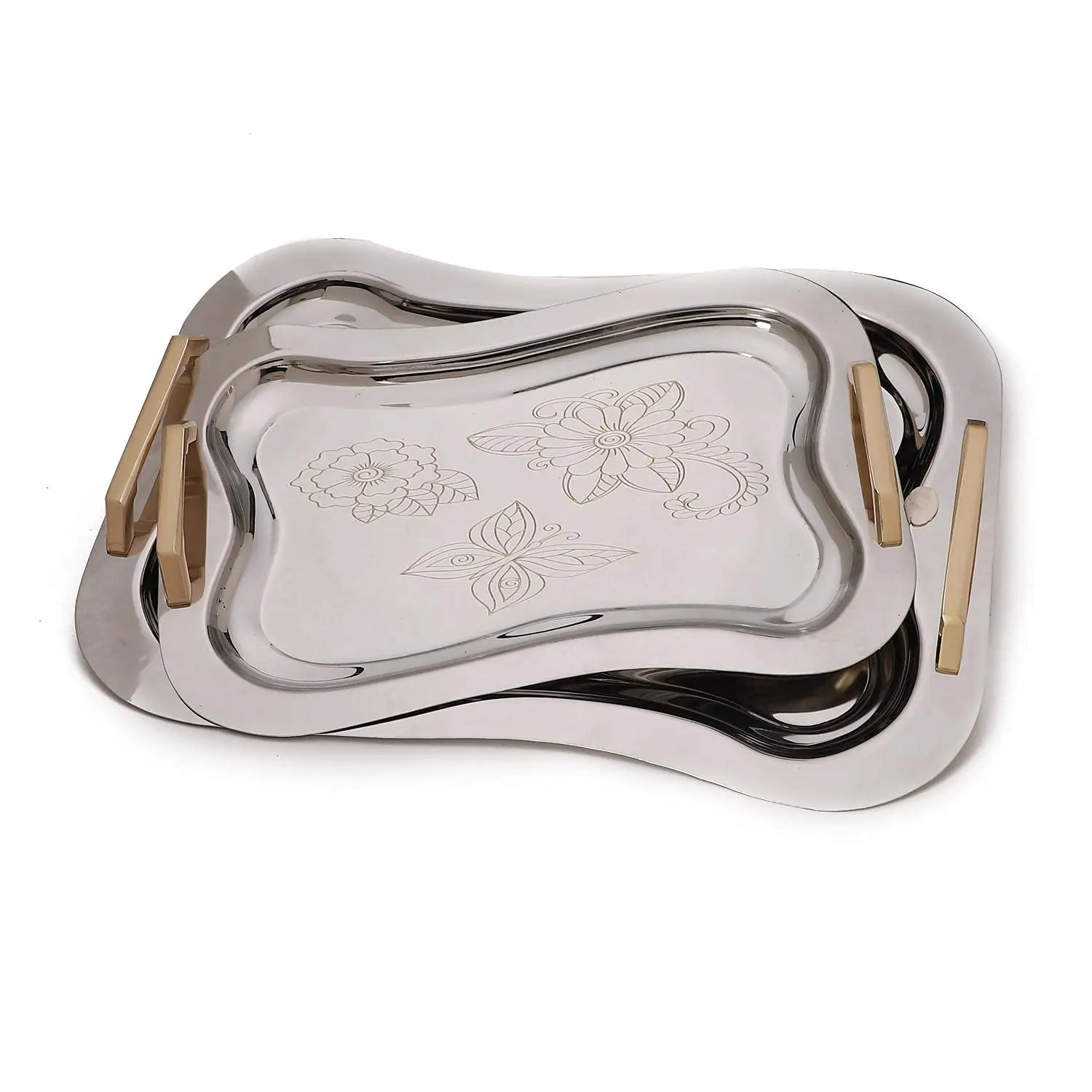 Enamel Wooden Tray Tabletop Decor Breakfast Server Tray Gold Plated Metal Handles Coffee Tea Server Tray