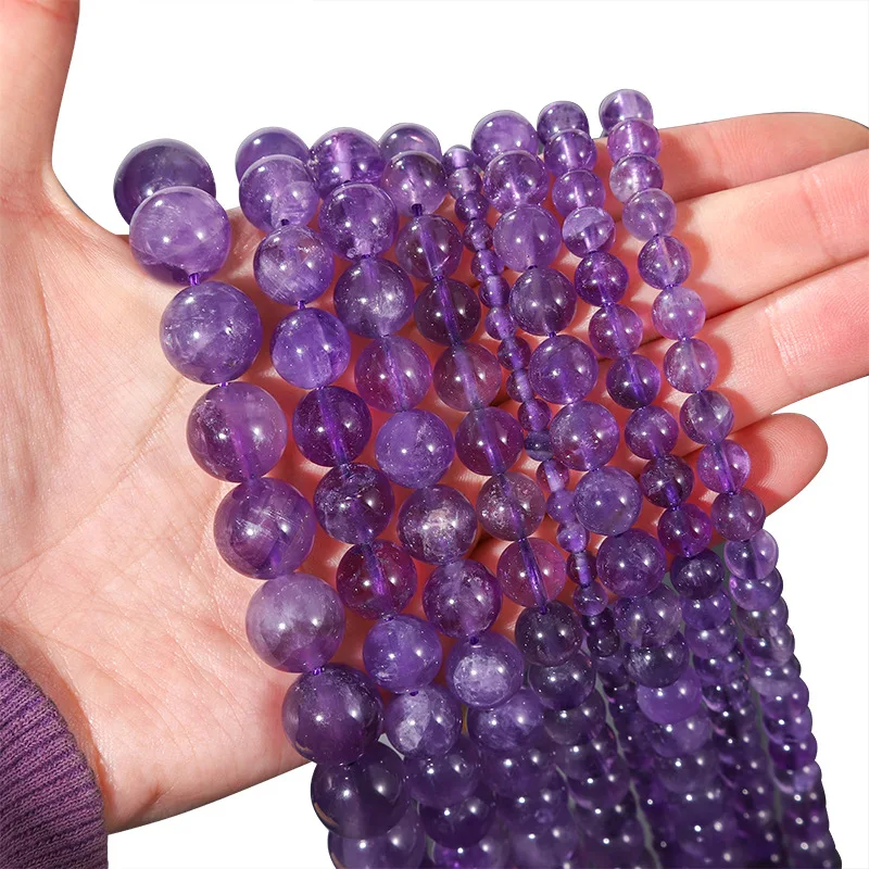 Natural Amethyst Gemstone Loose Beads for Jewelry Making DIY Handmade Crafts 4mm 6mm 8mm 10mm 12mm
