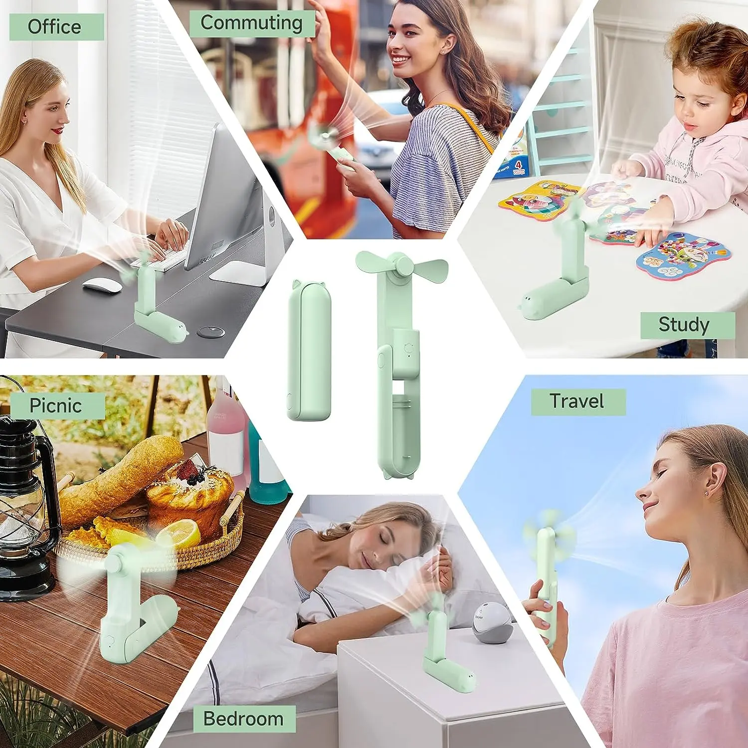 Handheld Mini Fan 3 Speeds Portable Foldable Fan with Power Bank Battery Operated Personal USB Rechargeable Small Pocket Fan