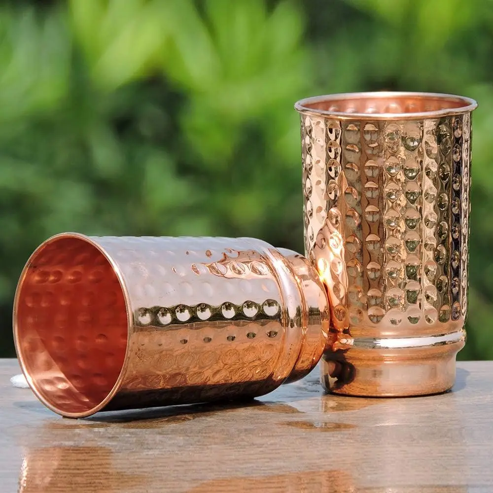 Hammered Pure Copper Tumblers Set of 2 UNLINED UNCOATED and LACQUER Free