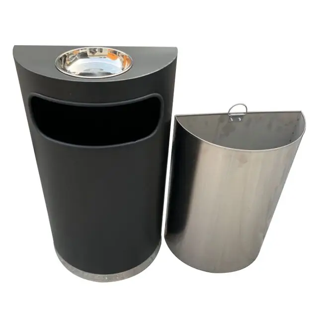 Commercial semi-circular ash barrel shopping mall supermarket aisle elevator trash can